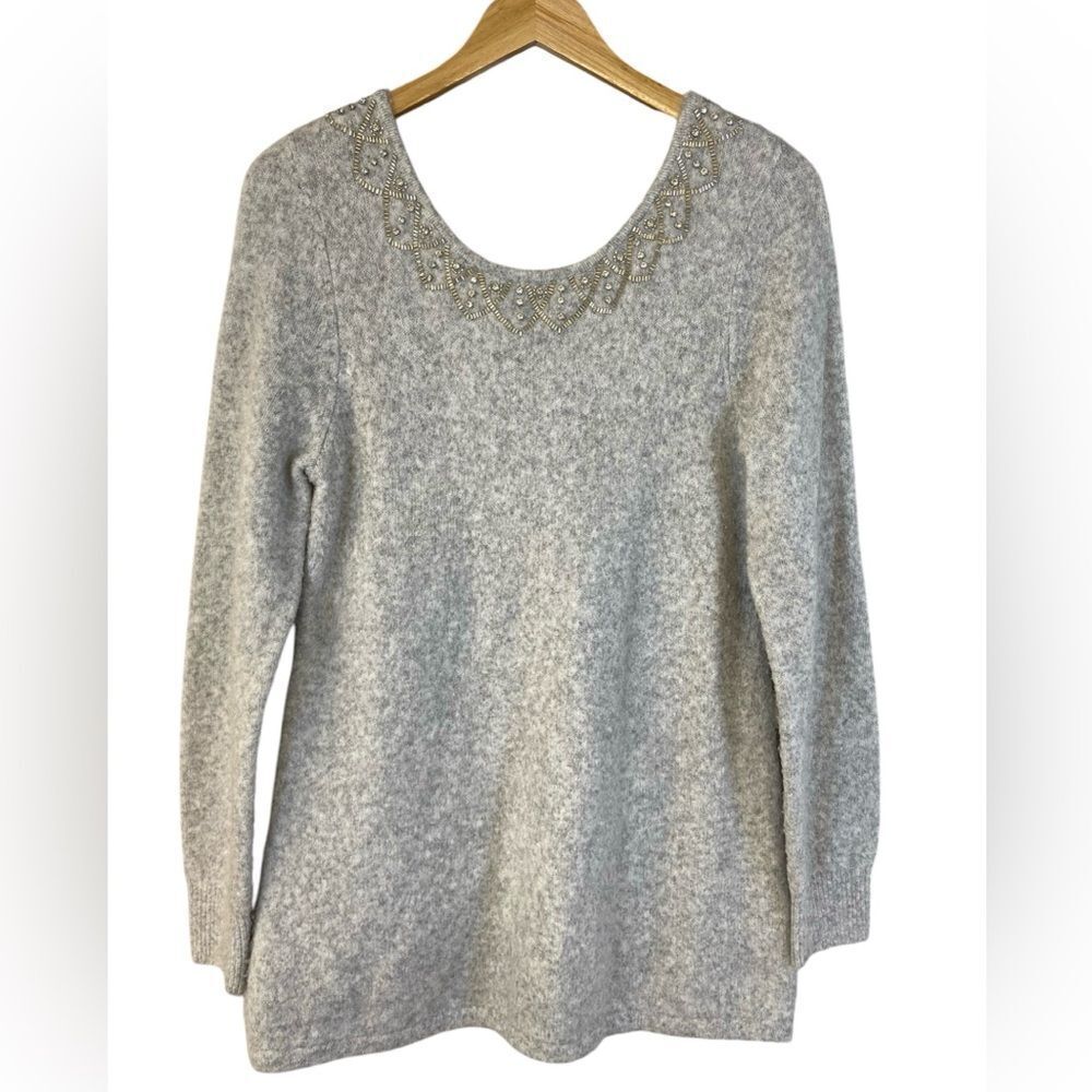 Soft Surroundings Gray Sweater with Silver Beading Size Medium